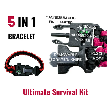 Orange Survival Bracelet 5-in-1 Multifunctional